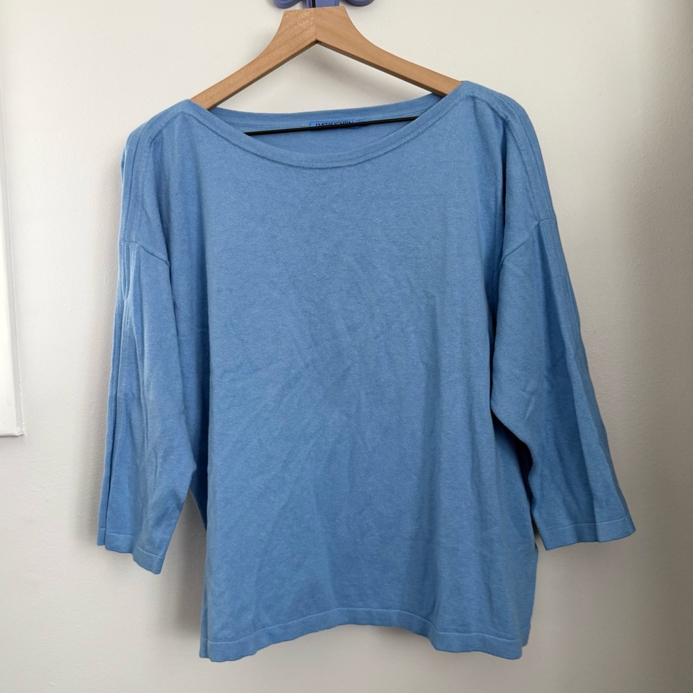 J.McLaughlin XL Blue Relaxed Poncho Top Cotton Model Lounge Comfy Dolman Sleeve